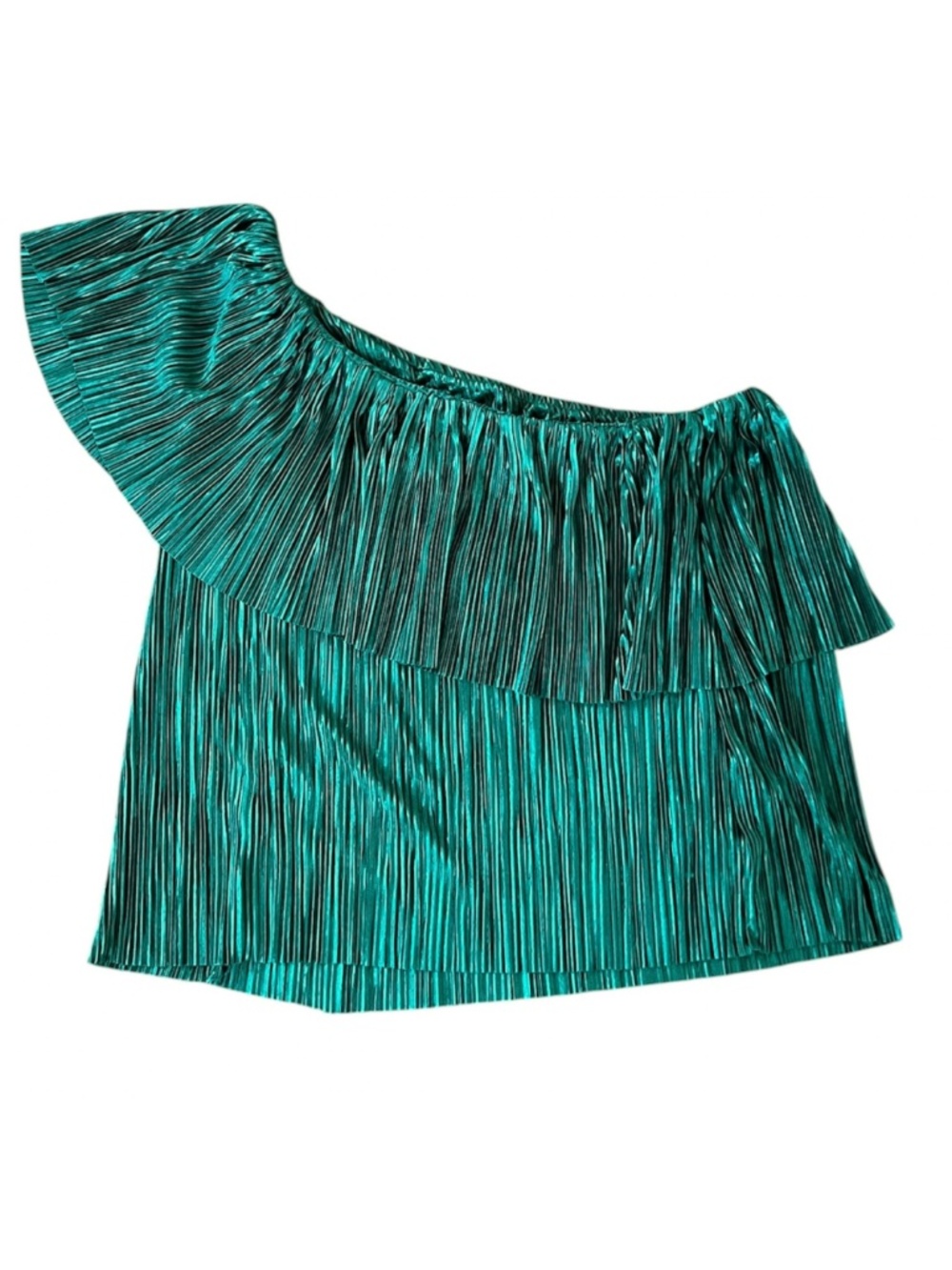 BB Dakota Out On The Town Pleated Green One Shoulder Top Size M - Picture 3 of 6